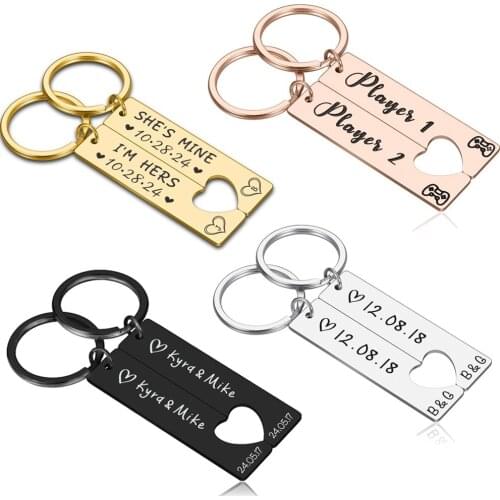 2PCS Customized Couples Keychain Valentine Anniversary Gift Boyfriend Girlfriend Keyring Husband Women Men KeyChain Love Gifts