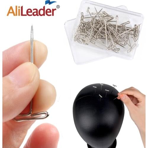 AliLeader Good Quality Silver 50pcs Tpins for Wigs Making/Display On Foam Head 38mm Long T-pins Sewing Hair Needles Styling tool