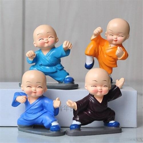 Home Decor 4 Kung Fu Monks Figurine Statue Cute Little Boxing Monks Lucky sculpture Baby Buddha Home Decoration Ornaments Gift