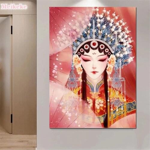 DIY Chinese Opera Bride Style Square Diamond Painting Colorful Handmade Cross Stitch Embroidery Mosaic Home Room Wall Decor