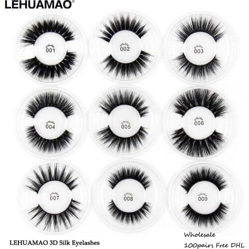 LEHUAMAO 100Pairs 3D Silk Protein Mink Lashes faux mink eyelashes Natural long Full stripe Silk False Eyelash Extension Free DHL
