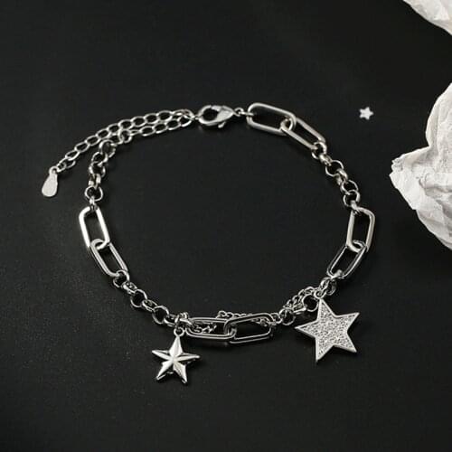 925 Sterling Silver Crystal Star Charm Bracelet &Bangle For Women Wedding Party Jewelry SL275