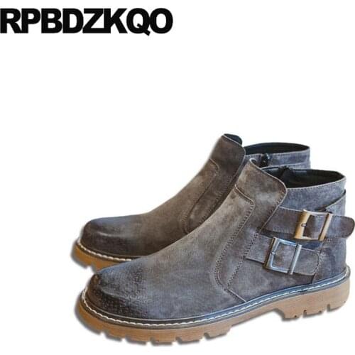 Winter vintage motorcycle boots fashion korean designer fur short autumn men fall shoes booties embellished zipper 2018 ankle