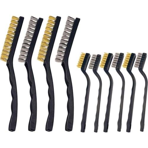 Wire Brush Set Scratch Brush Set for Cleaning Welding Slag Rust and Dust Curved Handle Stainless Steel and Brass Black 10-Pack