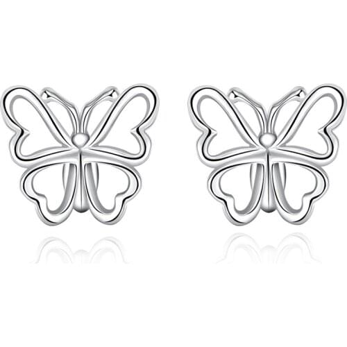 New Fashion Simple Silver Color Animal Butterfly Jewelry Stud Earrings for Women Gift