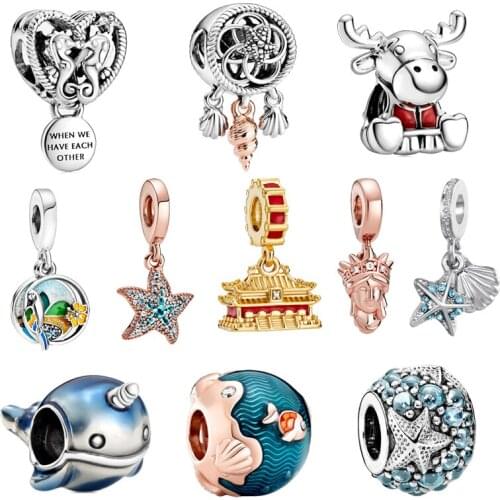 New Arrival Starfish Dolphin Narwhal Ocean Charms Beads Fit Original Brand Necklace Charms Bracelet Charm DIY Jewelry