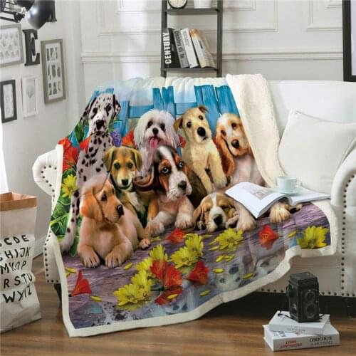 Sofa Throw Blanket Bed Cover Cartoon Pet Dog Super Soft Warm Winter Sherpa Fleece Plush Bedspread Blanket For Children Kid Adult
