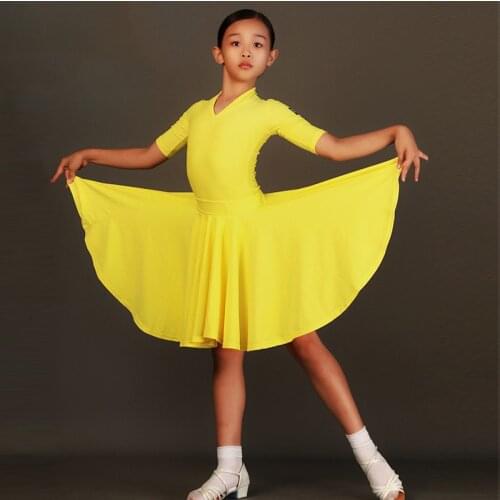 Latin Dance Clothes Top Skirt Suit Girls Children New V-Neck One-Piece Practice Clothes Latin Dance Competition Dresses DN8960