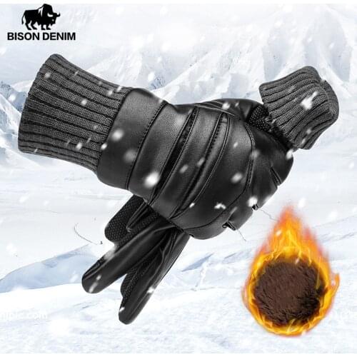BISON DENIM Winter Warm Men Gloves Touch Screen Lengthen Thicken Windproof High Quality Autumn Winter Gloves for Men S051