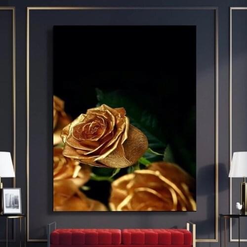 Prints Posters Home Golden Rose Decor Canvas Painting Beautiful Wall Artwork Gift Cute Modern Bedroom Cuadros Modular Pictures