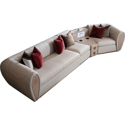 Postmodern light luxury solid wood leather corner sofa head leather multifunctional sofa modern furniture