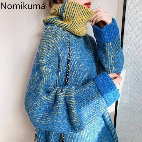 Nomikuma Turtleneck Pullover Sweater Korean Causal Oversized Women Knitted Tops Autumn Winter Warm Pull Femme 2020 New 6B287
