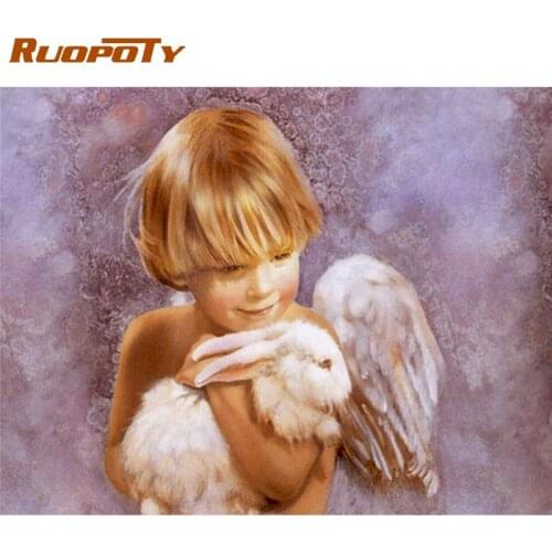 RUOPOTY Cute Angel Figure Picture By Number DIY Gift 40x50cm Framed Oil Painting By Number Coloring On Canvas Living Room Decor