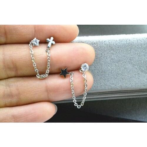 Lot 10pcs Fashion Jewelry- CZ Chain Star/Cross Earrings Pendant Men/Women Ear Studs/Earring Stainless Steel Hoop Ring NEW