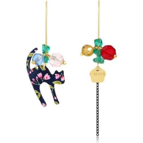 GY Earrings Retro Style Niche Personality Earrings Cat Ear Clip without Pierced Asymmetric Earrings Eardrops