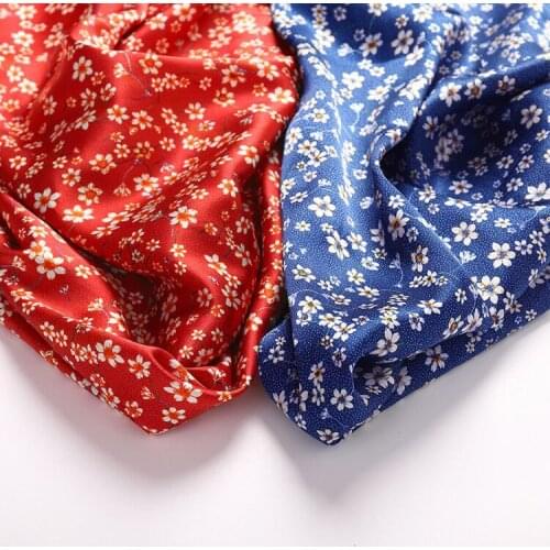 140CM Wide 16MM Small Floral Print Red Blue Silk Crepe Satin Plain Fabric for Dress Shirt Clothes Cheongsam Y034