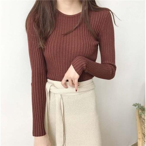 Women Sweater Knit O-neck Pullovers Female Slim Sweaters Pullover Fit Simple Solid Color Korean Fashion Tops