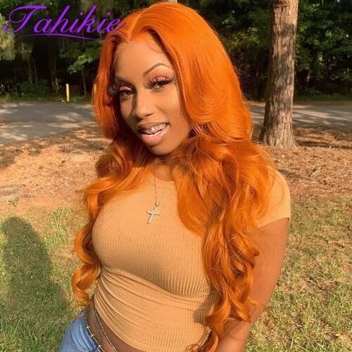 Tahikie Orange Ginger Color Body Wave Lace Front Wig 13x1 Lace Frontal Wig 30 Inch Lace Front Wig Remy Colored Human Hair Wigs