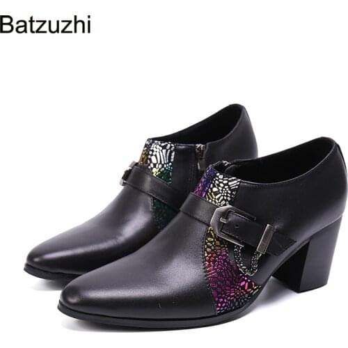 Batzuzhi 7cm Heels High Mens Shoes Pointed Toe Leather Dress Shoes for Men Business/Party and Wedding Chaussures Hommes