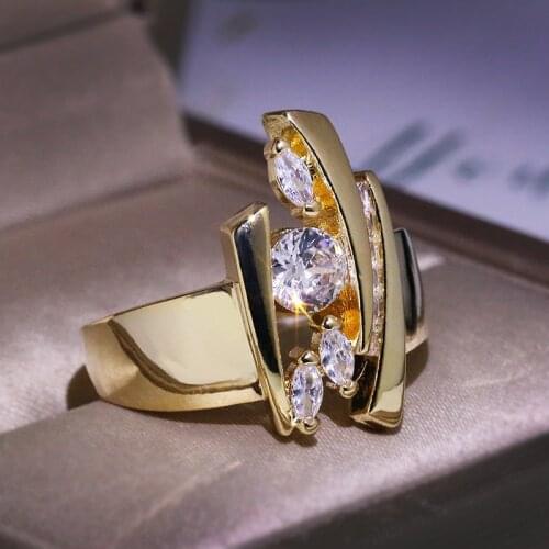High Quality Delicate Filled CZ Rhinestone Rings Luxury Wedding Band Promise Engagement Rings For Women Jewelry