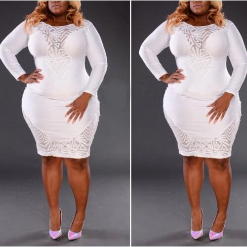 4xl 5xl Plus Size Fashion Women Sequined Dress 2020 White Black Long Sleeve Bodycon High Waist Elegant Evening Party Midi Dress