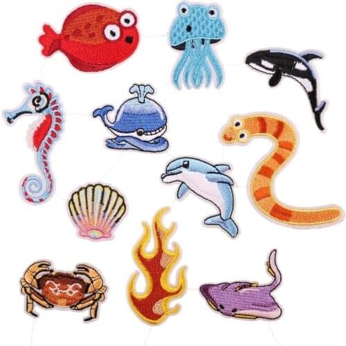 Animal Underwater world hippocampus Patches snake Patch Iron On Jellyfish Patches wholesale For Clothing Child DIY decorate