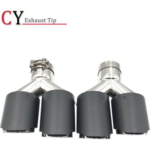 1Pair Car Matte Carbon Fiber Muffler Tip Y Shape Double Exit Exhaust Pipe Mufflers Nozzle Decoration Universal Silver Stainless