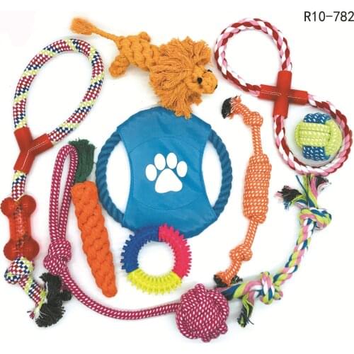 10pcs Dog Toys Set Puppy Chew Toys Durable Cotton Rope Knot Molar Bite Ball Pet Training Toys For Small Medium Dog Clean Teeth