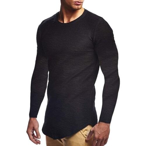 2021 Full Sleeve Pleated Spring T-Shirt Man Casual Tops Bottoming Pullovers Fashion Basic Tees Solid Fitness O Neck T Shirts