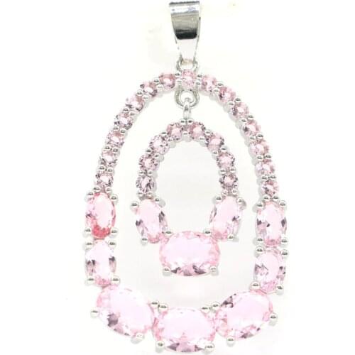 47x27mm SheCrown Romantic Created Pink Kunzite Womans Jewelry Silver Pendant
