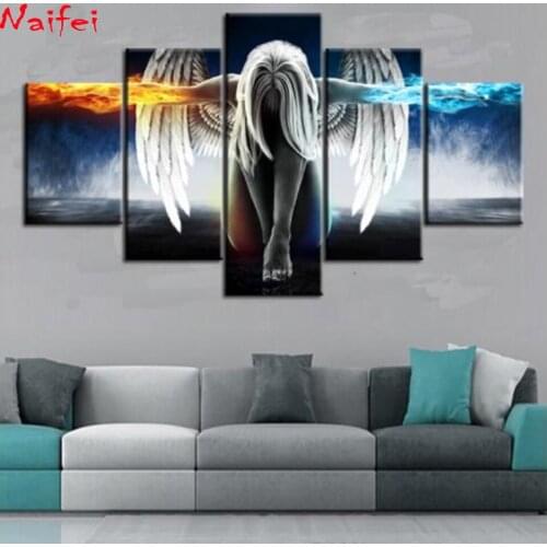 Diy diamond Painting Mosaic Embroidery 5 Pieces/set Angel Demons Wing picture Full Square round Drill Cross Stitch home decor