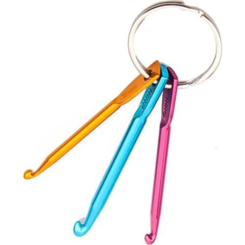 Mini Aluminum Crochet Hooks Keychain Yarn Knitting Needles 3mm/ 4mm/ 5mm DIY Travel Sewing Tools Christmas Birthday Idea Gift