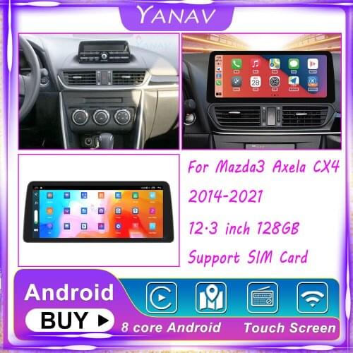 For Mazda3 Axela CX4 2014-2021 12.3 Car Radio Android 10 Multimedia Stereo CarPlay Video Wifi BT GPS Navigation Heat Unit 128G