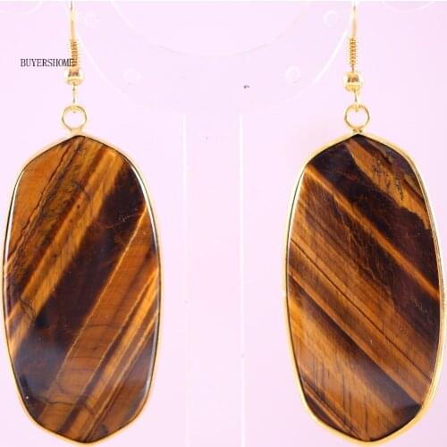 Free Shipping Natural Stone Gold Tigers eye Beads Dangle Earring 1Pair U001