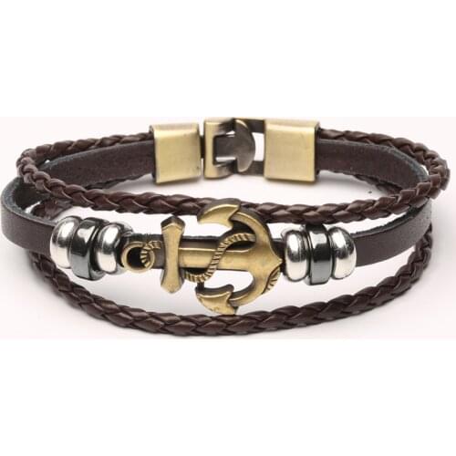Alloy anchor woven leather bracelet double buckle leather bracelet wholesale leather bracelet