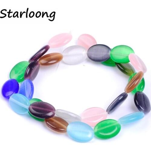 1strand/lot 10*14mm oval opal stone cat eyes beads lampwork glass multi-colors mixed beads for DIY jewelry necklace making