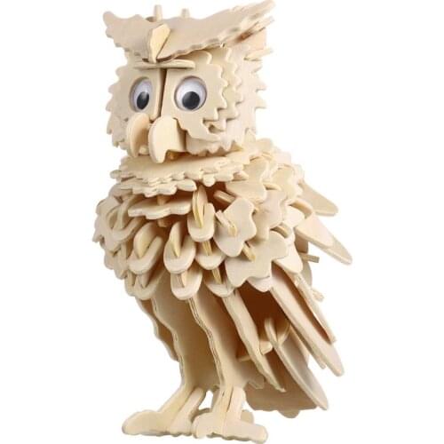 TOYMYTOY 3D Wooden Owl Puzzle Jigsaw Woodcraft Kit Toy Model DIY Construction Animal Puzzle Game Assembly Gift for Children