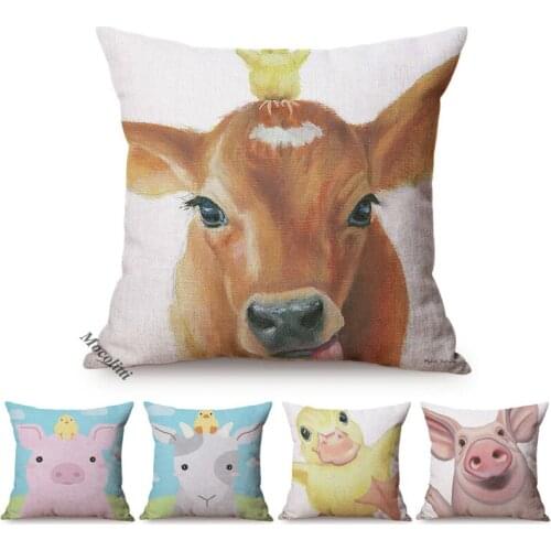 Europe Farm Animals Cartoon Decoration Cushion Cover Cattle Cute Duckling Pig Children Gift Room Sofa Throw Pillow Case Cojines