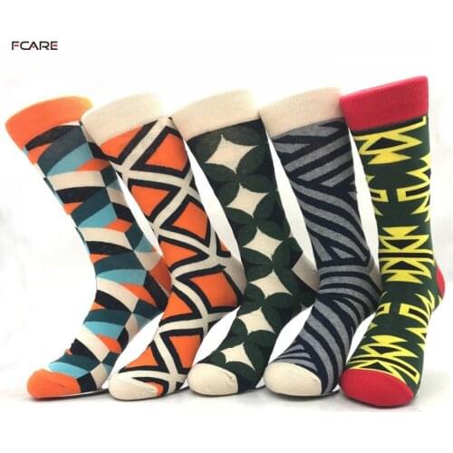 Fcare 2PCS=1 pair New colorful geometric color plaid mens crew cotton socks long funny socks