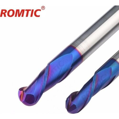 Milling Cutter HRC70 Ball Nose Alloy Nano-Coating Tungsten Steel Tools Cnc Maching Wholesale ROMTIC Hardness Machine Cutters