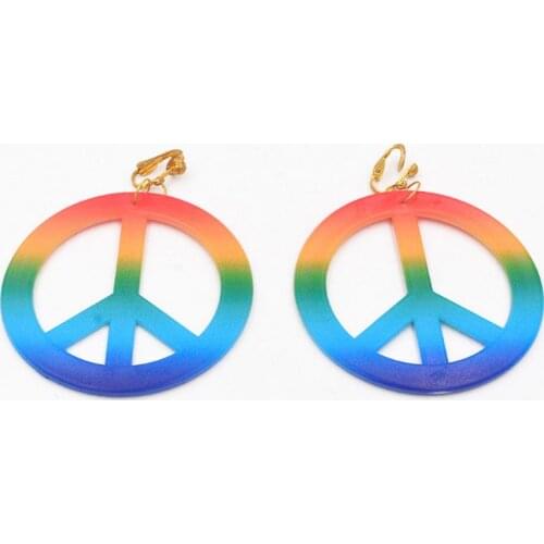 Hippie Costume Jewerly Set 60s 70s Rainbow Peace Sign Pendant Necklace Earrings R7RF