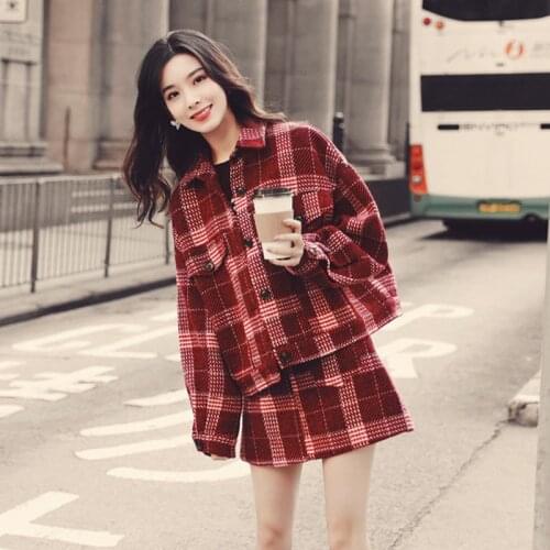 Short Mini Skirt Jacket Female Sets Womens Autumn 2021 New Fashion Plaid Suit Suit Loose S-3XL Sets Two Piece Set Women