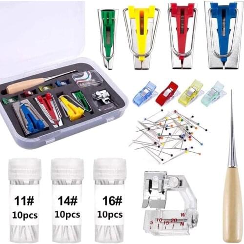 Nonvor Fabric Bias Tape Maker Tool Kit Set - 30Pcs Sewing Machine Needles and Sewing Bias Tape Maker Tools DIY