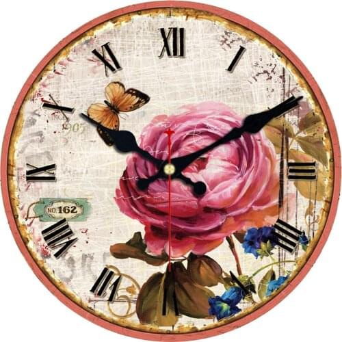 Flower Pink Roses Wall Clock Decorative Living Room Bedroom Kitchen Battery Operated Round Clock Art Easy Read Roman Numerals