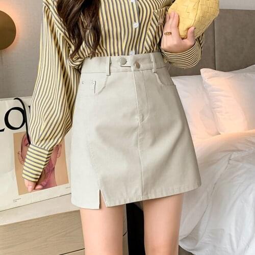 Make new winter wardrobe malfunction prevention divided skirts joker skirts pu leather skirt buttons a word skirt of tall waist