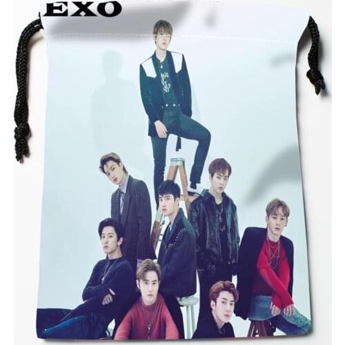 New Arrival Exo Kpop Star Drawstring Bags Custom Storage Printed Receive Bag Compression Type Bags Size 18x22cm 0603