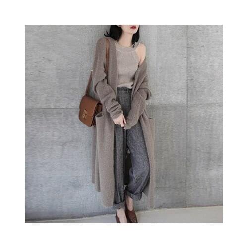 Autumn and Winter New Cashmere Coat Womens Mid-length Loose Sweater Coat Knitted Cardigan Thickened Outer