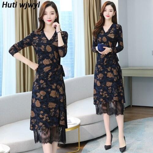 Autumn Winter Plus Size Office Lady Chic Dress 2021 Vintage Lace Sexy Sequin Midi Dress Elegant Women Bodycon Party Maxi Vestido