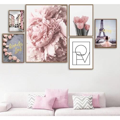 Paris Peony Tulips Rose Street Landscape Wall Art Canvas Painting Nordic Posters And Prints Wall Pictures For Living Room Decor