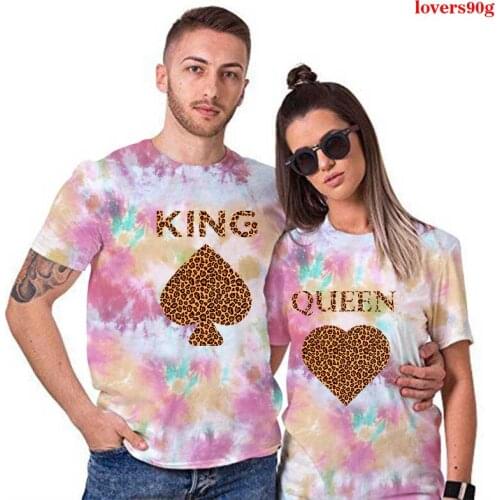 Couple Matching T-shirts Top Casual King Queen Letter Print Women Fashion Boyfriend Girlfriend Tees Lovers Tshirt Harajuku Shirt